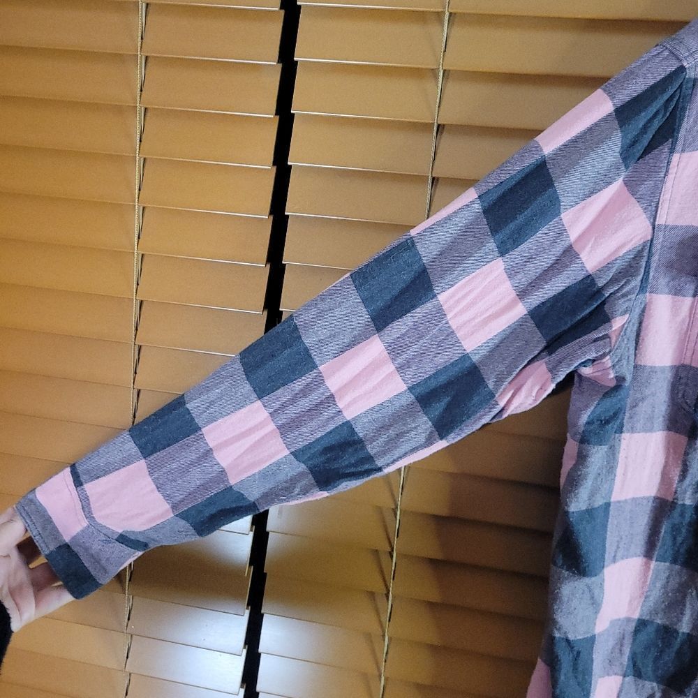 Old Navy Flannel Pink and Black Plaid Casual Button Down Shirt - Picture 4 of 7